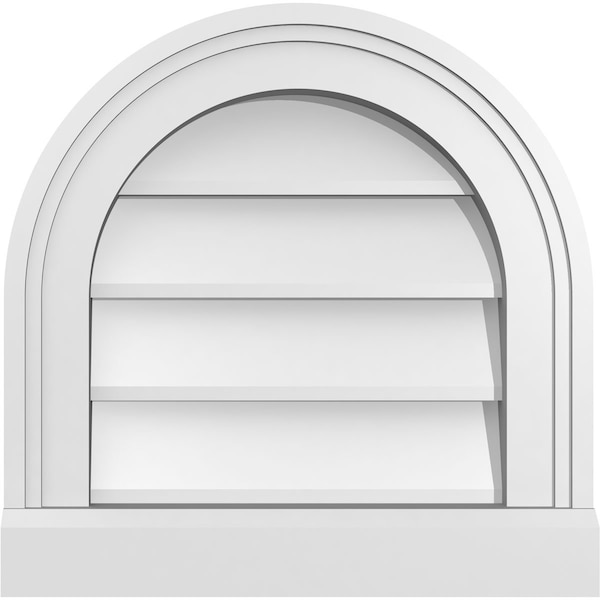 Ekena Millwork Round Top Surface Mount PVC Gable Vent w/ 2"W x 2"P Brickmould Sill Frame, 14"W x 14"H GVPRT14X1403SN - main